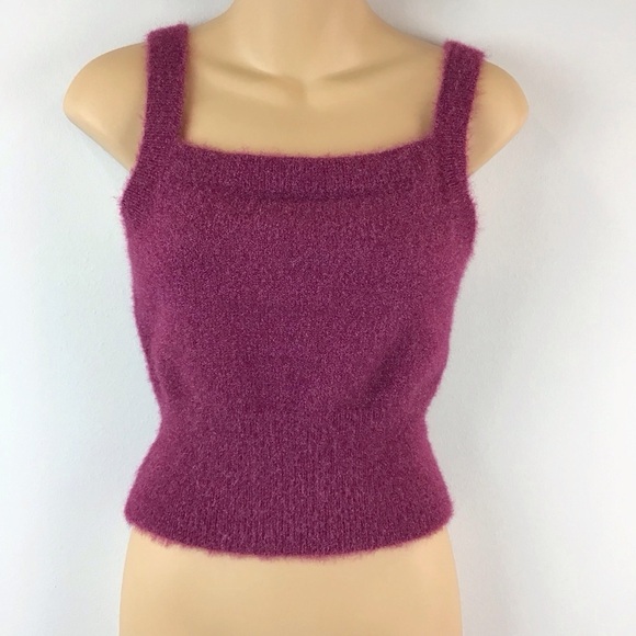 NWOT House of Harlow 1960 Sleeveless Fuzzy Crop Sweater in Wine | Medium - Picture 1 of 10
